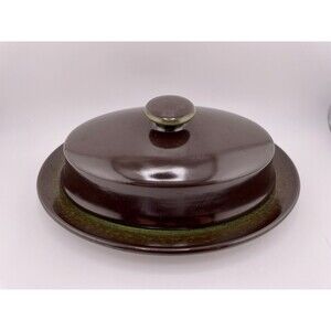 Franciscan Madeira Covered Oval Butter Dish with Lid Green & Brown Earthenware